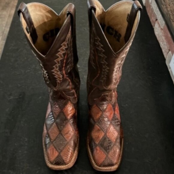 Cinch Black and Brown Western Boots patchwork - men sz 9 - Picture 2 of 12